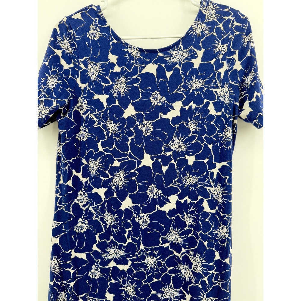 Lands End Blue White Floral Short Sleeve Shift Dress Womens Small 6-8 Backless